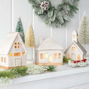 3pc Lit Ceramic Buildings Decorative Christmas Figurine Set - Wondershop
